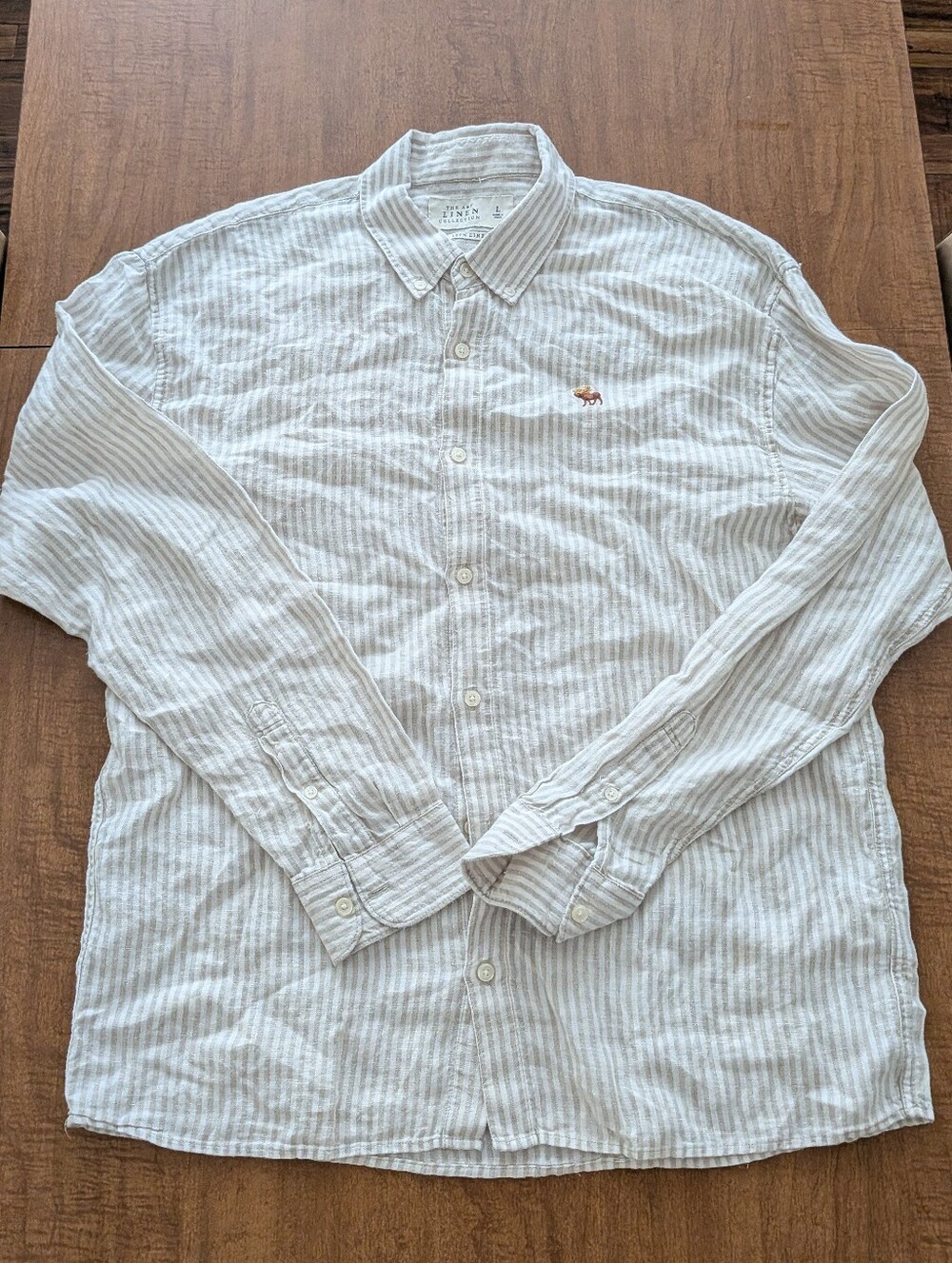 Abercrombie Fitch A&F Linen Collection Men Striped Button Down Shirt Large L